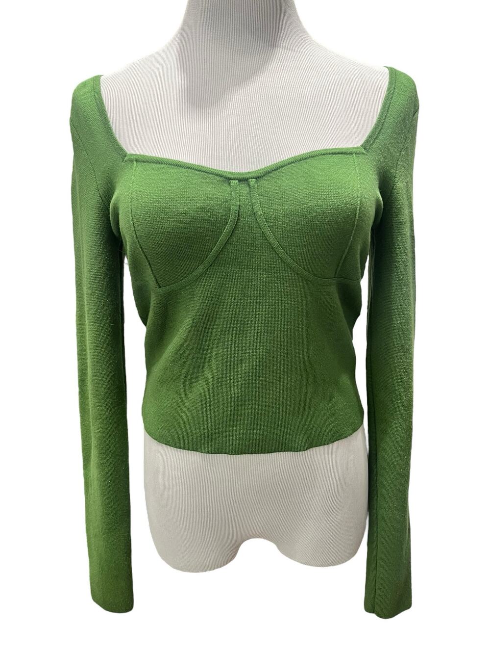 Abercrombie & Fitch Green Corset Style Square Neckline Knit Sweater SIZE Large